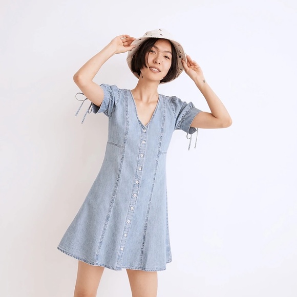 Madewell Dresses & Skirts - NEW NWT Madewell Tencel Cotton Denim Chambray Mini Dress Tie Sleeves 1X 2X 20W